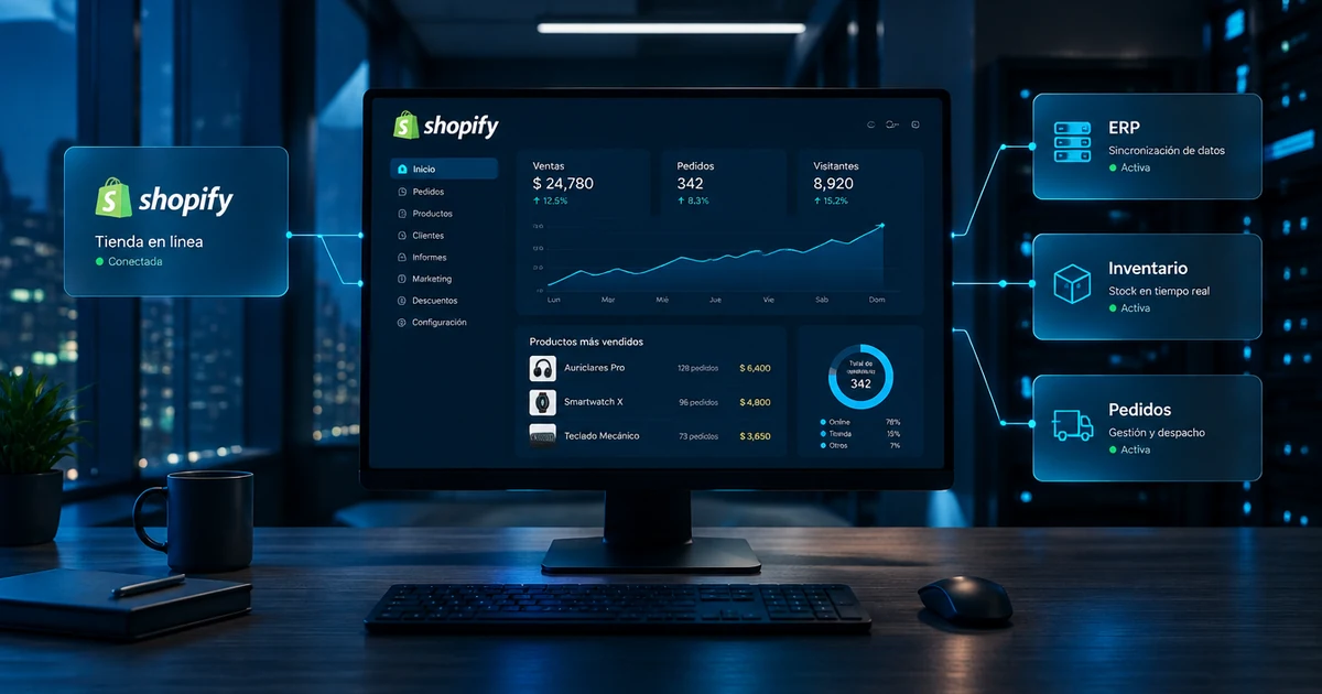 Diagrama de integración de Shopify con sistemas de ventas e inventario