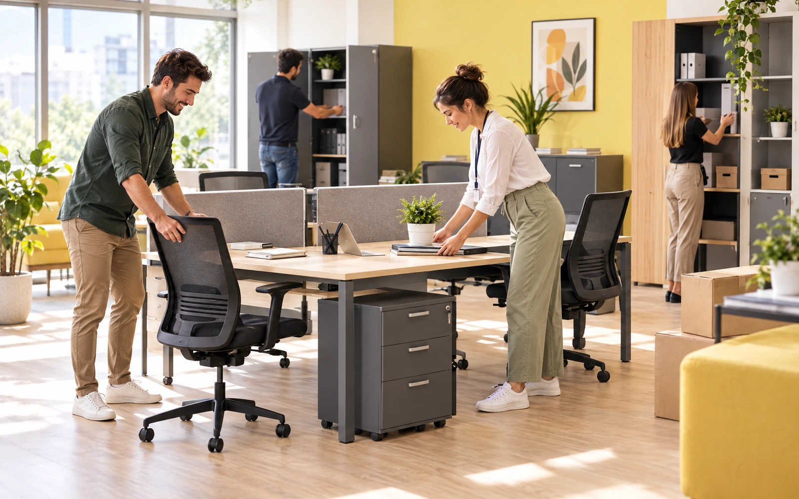 Lifestyle: showroom de muebles con revisión de pedidos en tablet — Vitamina Online