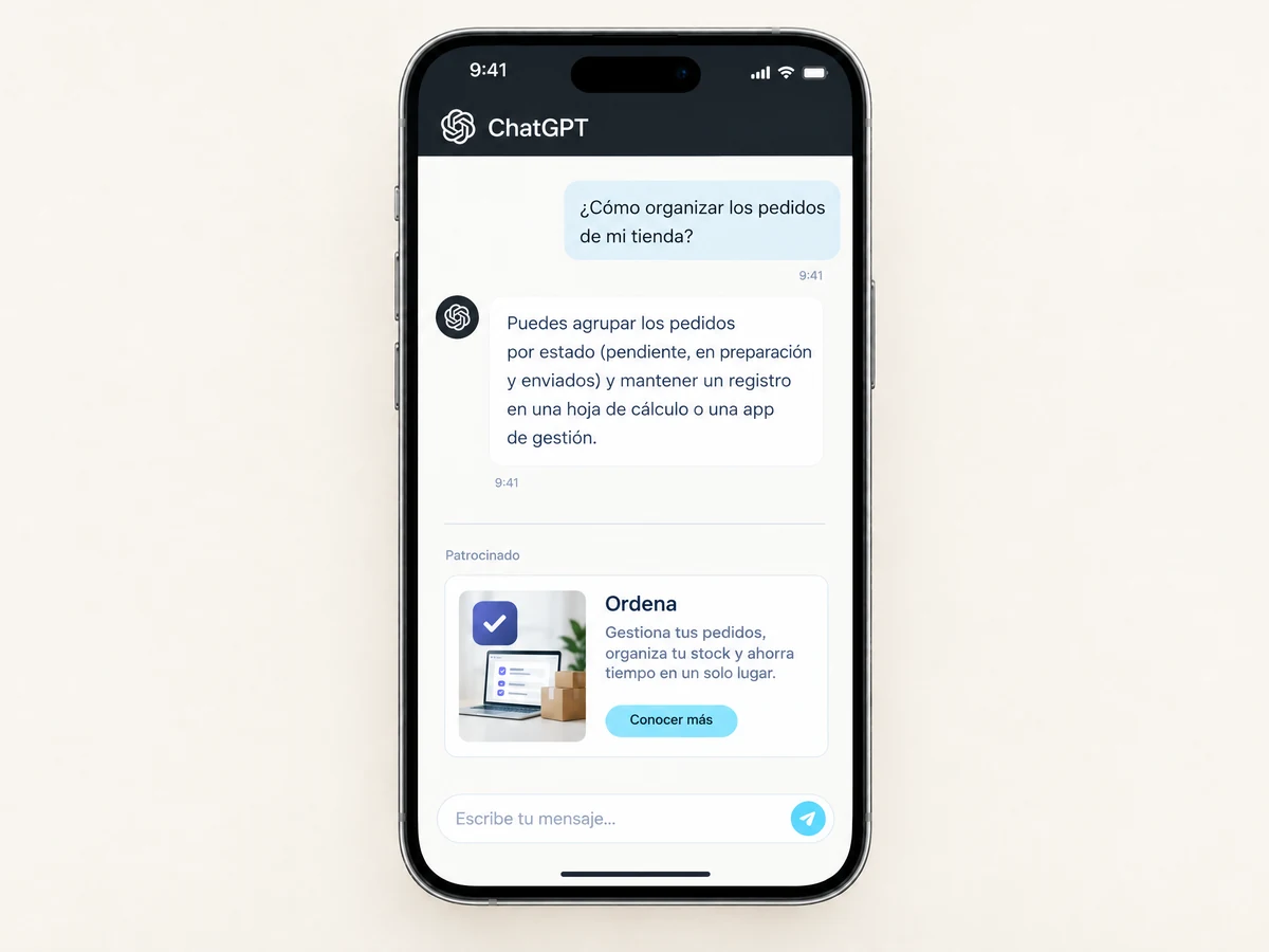 Ejemplo de anuncio etiquetado como patrocinado en ChatGPT Ads