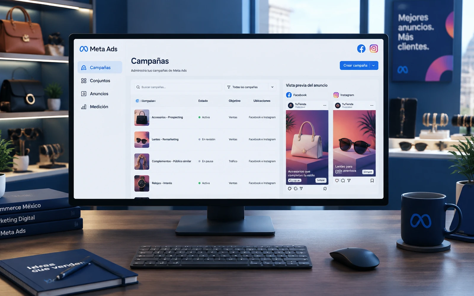Panel de campañas de Meta Ads en Facebook e Instagram