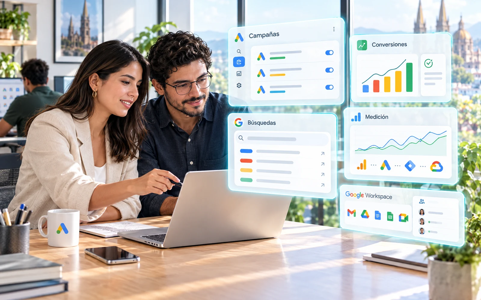 Equipo de Vitamina Online, Google Partner Guadalajara, revisando campañas de Google Ads
