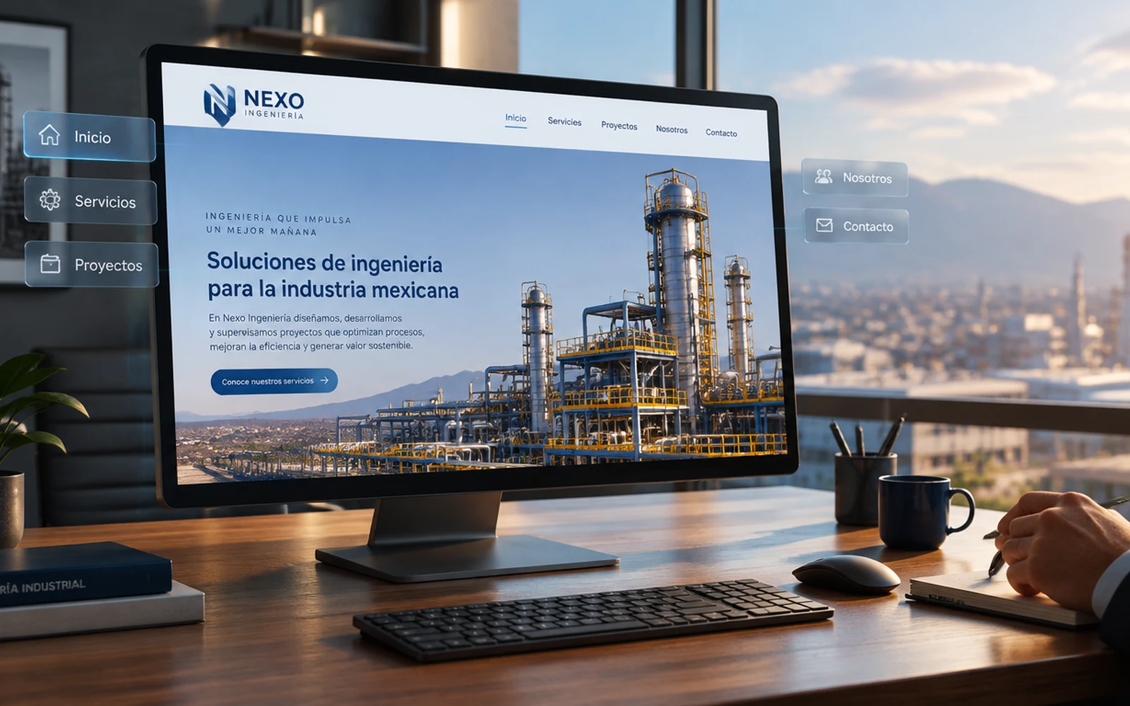 Sitio web informativo de varias páginas mostrado en escritorio