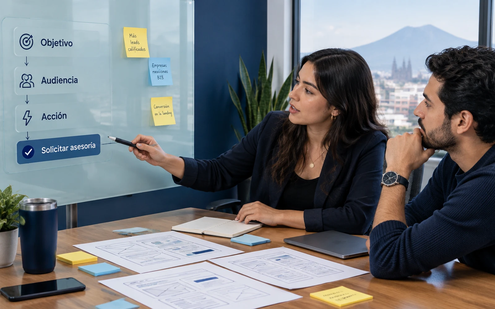 Equipo definiendo el objetivo de una landing page antes de diseñarla