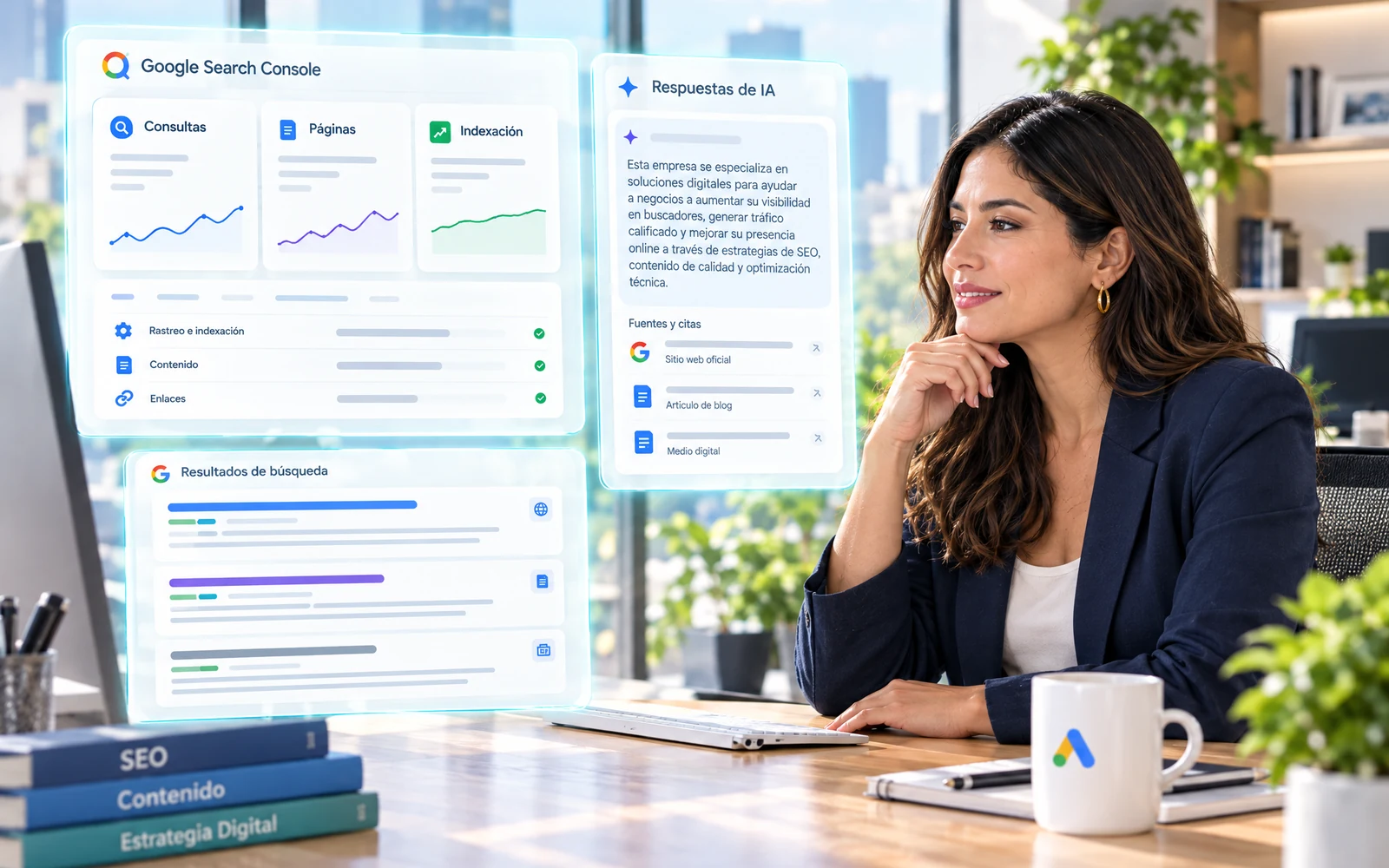 Especialista revisando el SEO para empresas en Search Console y en respuestas de IA
