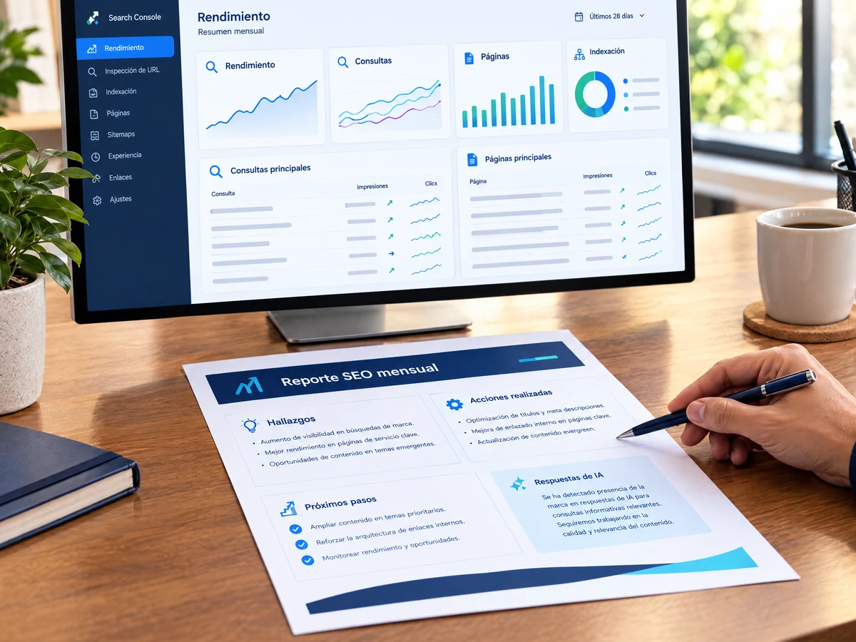 Reporte mensual de SEO para empresas con datos de Search Console